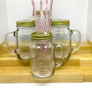 Gibson Home- Mason Jars with Red & White Straws ( 4 Pack/12 Piece)